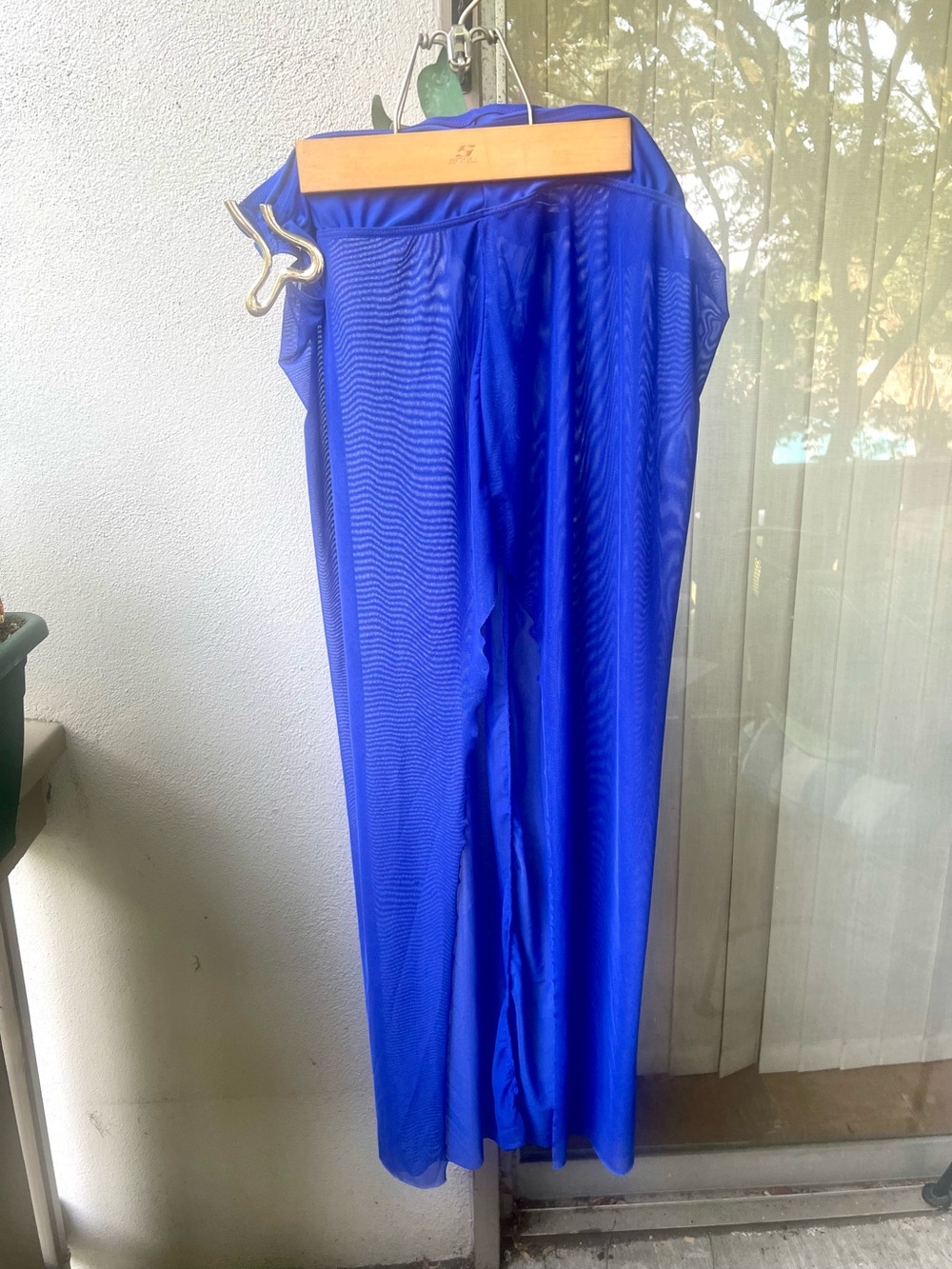 Sheer plus sized swim cover/sarong: Royal Blue w/ golden heart detail 1x-2x TALL